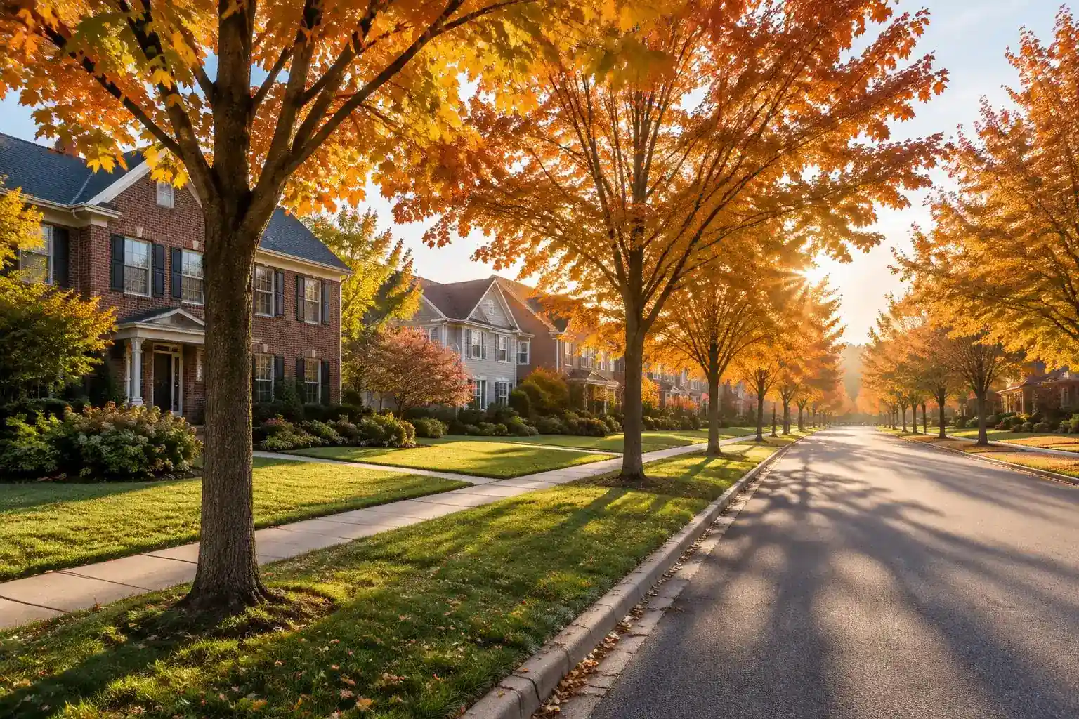 Tree-lined street with sidewalks and two-story homes in Palatine, IL