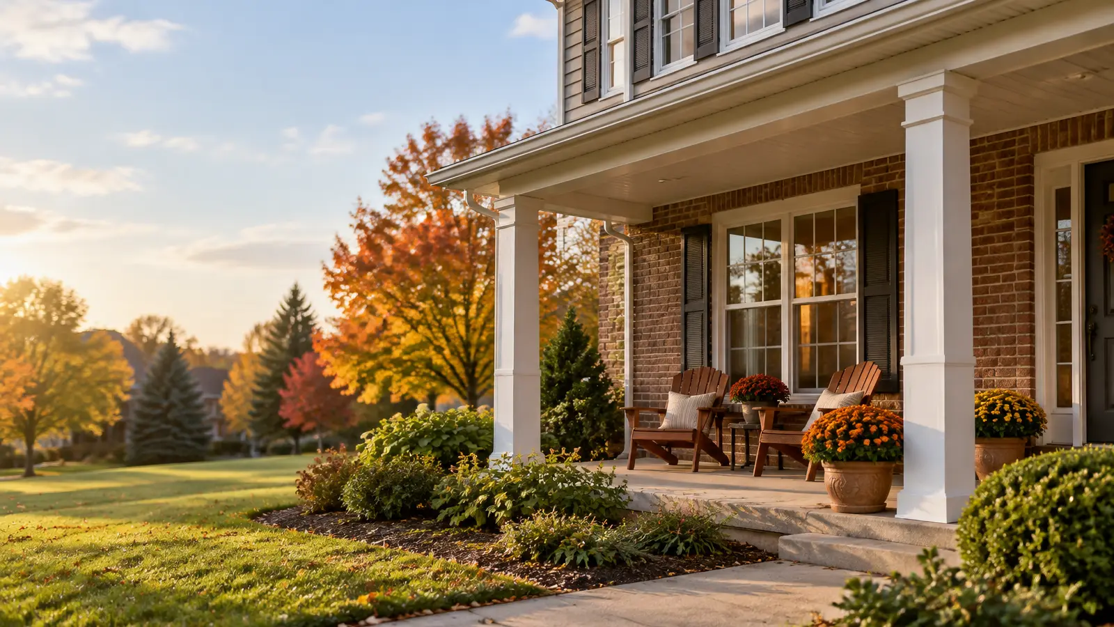 Front porch and entry of a brick and siding home in Palatine, IL