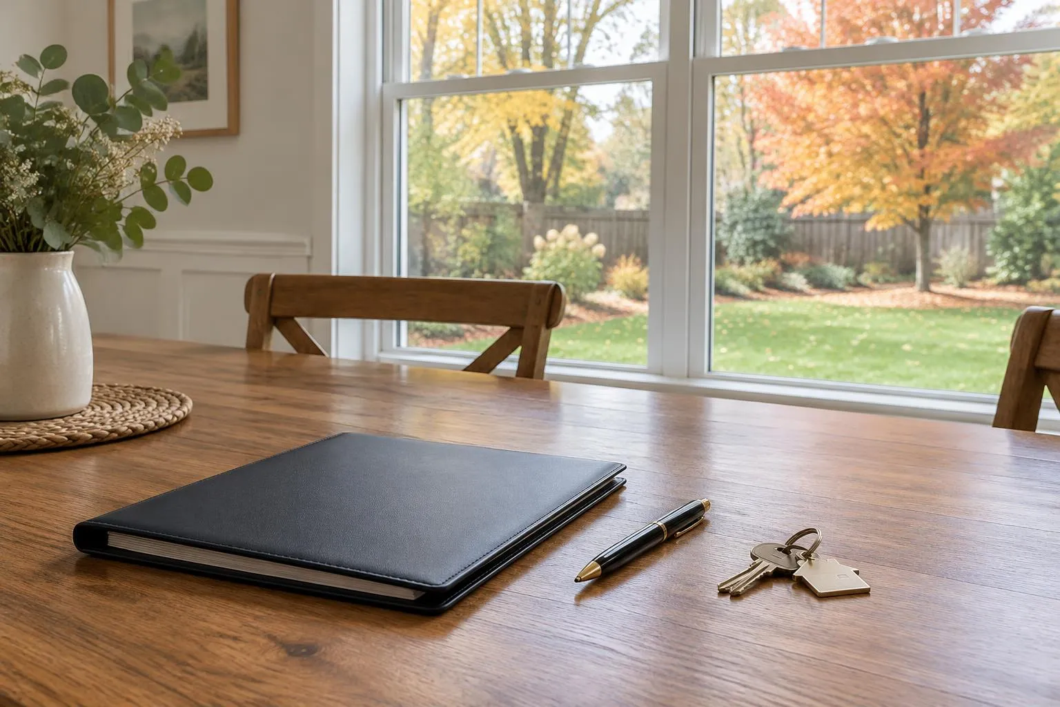 Palatine real estate questions: house keys and papers on a dining table in a bright home