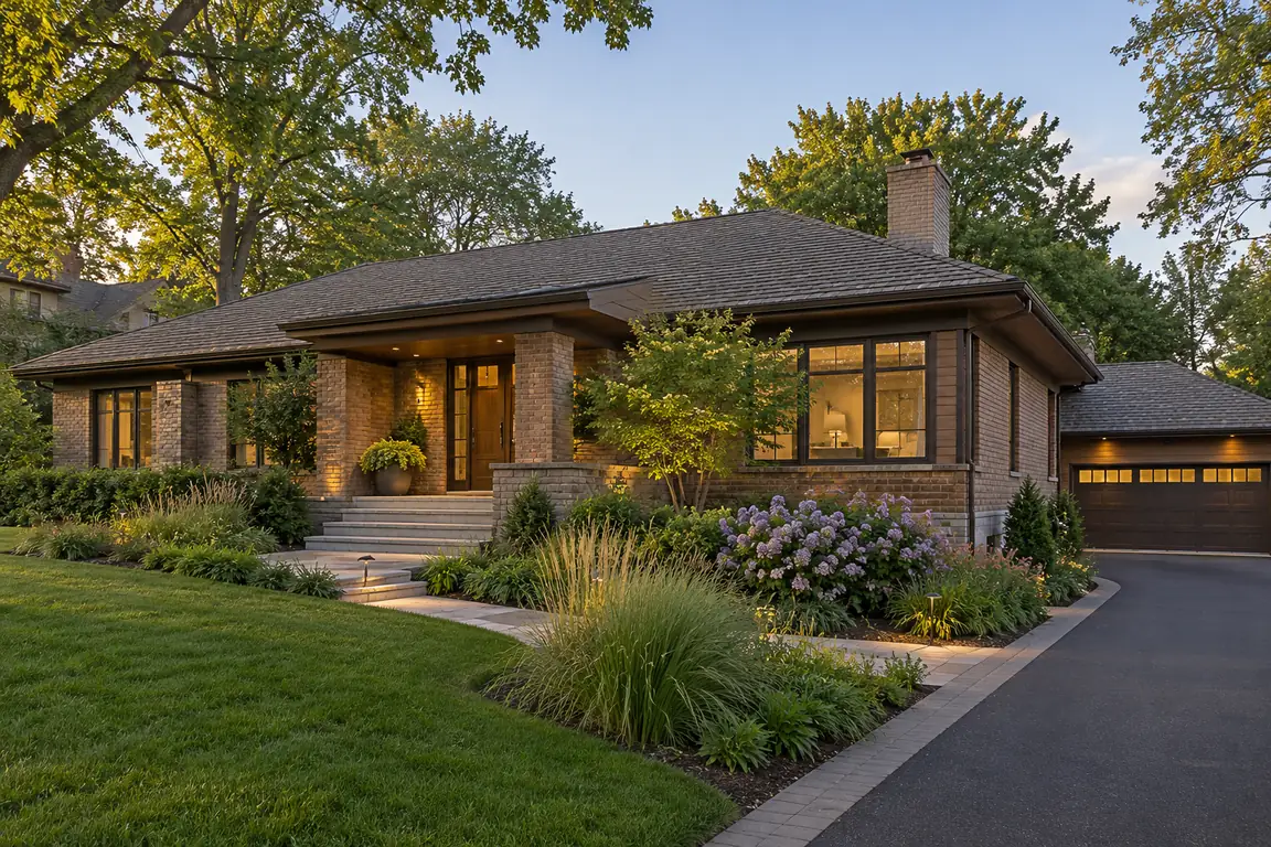 Brick ranch home with mature trees in Plum Grove Estates, Palatine, IL