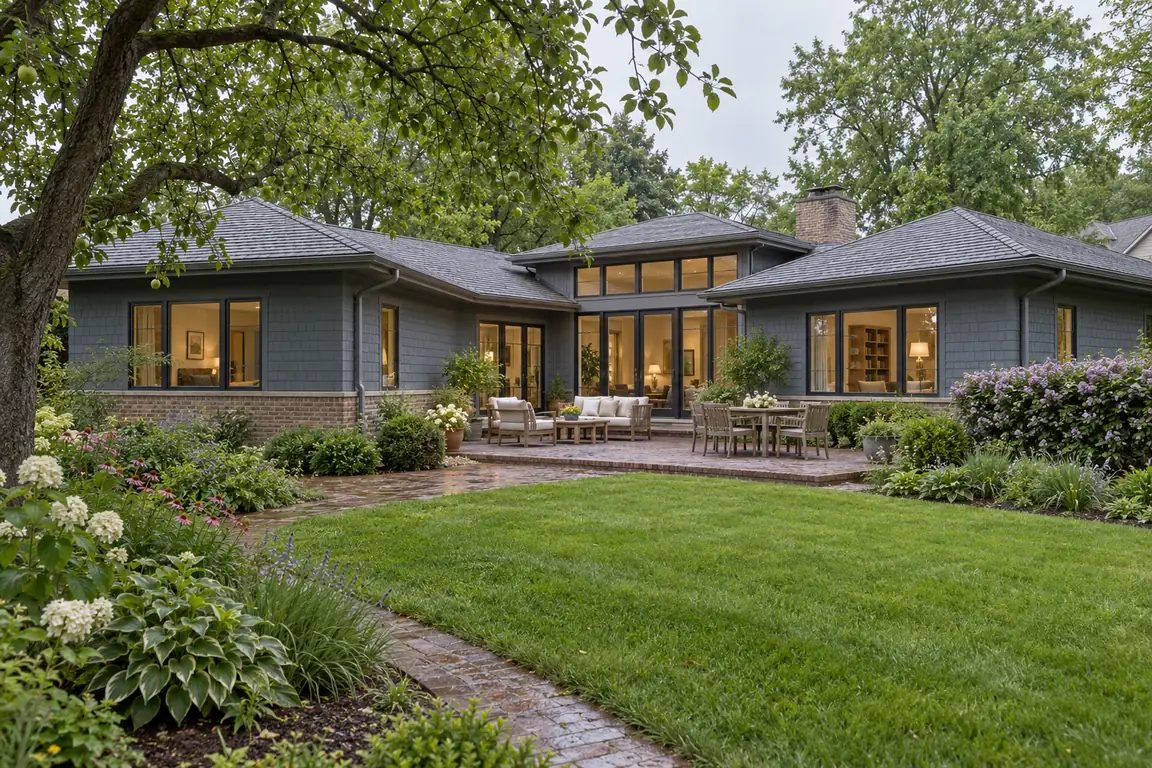Single-story ranch home with a patio and garden in Palatine, IL